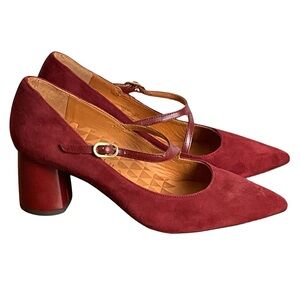 Chie Mihara Burgundy Suede Pointed Mary Jane Pumps